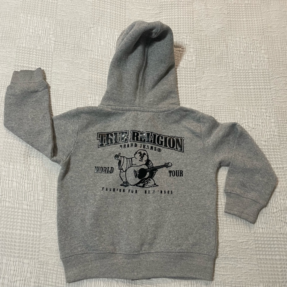 Kids True Religion Gray and Black Graphic Hoodie, unisex size 4 🖤